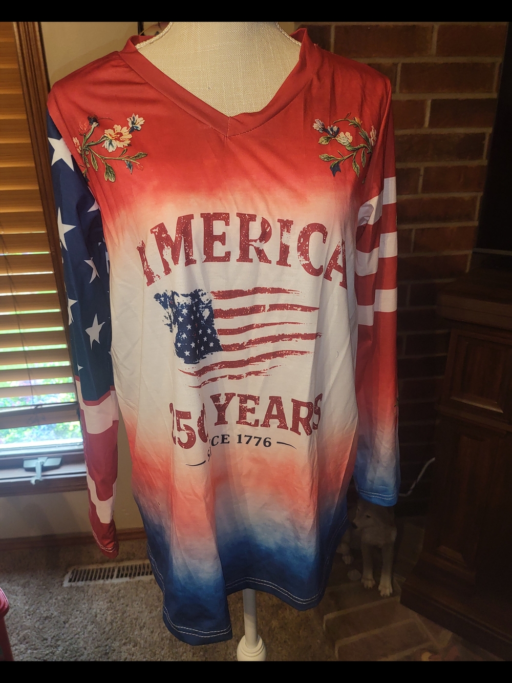 Patriotic 'America' Flag Graphic Long Sleeve Top - Red White Blue